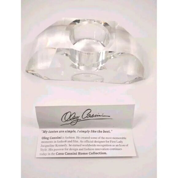 Oleg Cassini Crystal Tea Light Votive Signed Faceted Curve Candle Holder - Picture 2 of 16